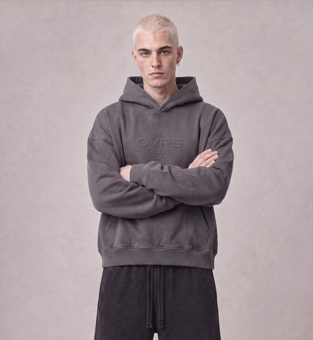 Essential Oversized Hoodie in Dark Gray, front view on model
