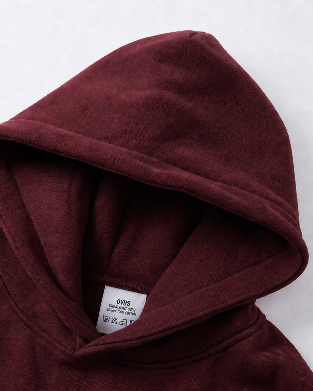 Essential Oversized Hoodie in Dark Red, fabric and construction detail