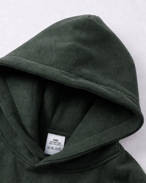 Essential Oversized Hoodie in Green, fabric and construction detail