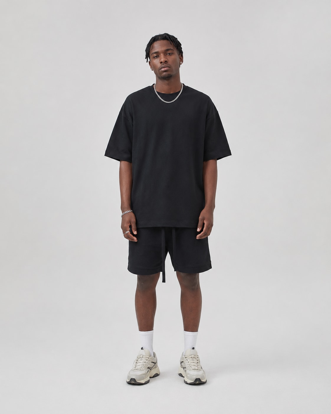 Essential Oversized T-Shirt in Black, full length view on model