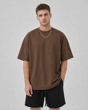 Essential Oversized T-Shirt in Coffee, front view on model