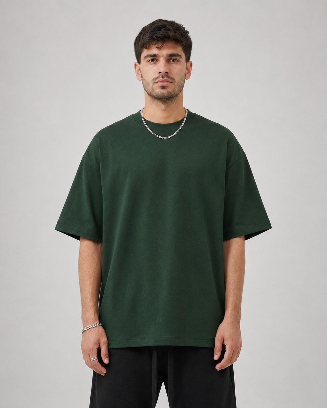Essential Oversized T-Shirt in Green, front view on model
