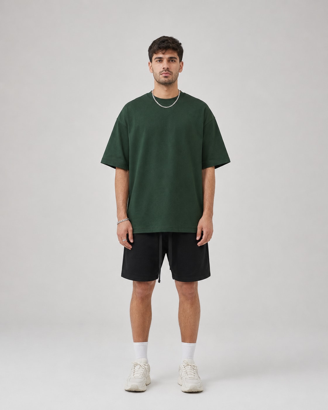 Essential Oversized T-Shirt in Green, full length view on model