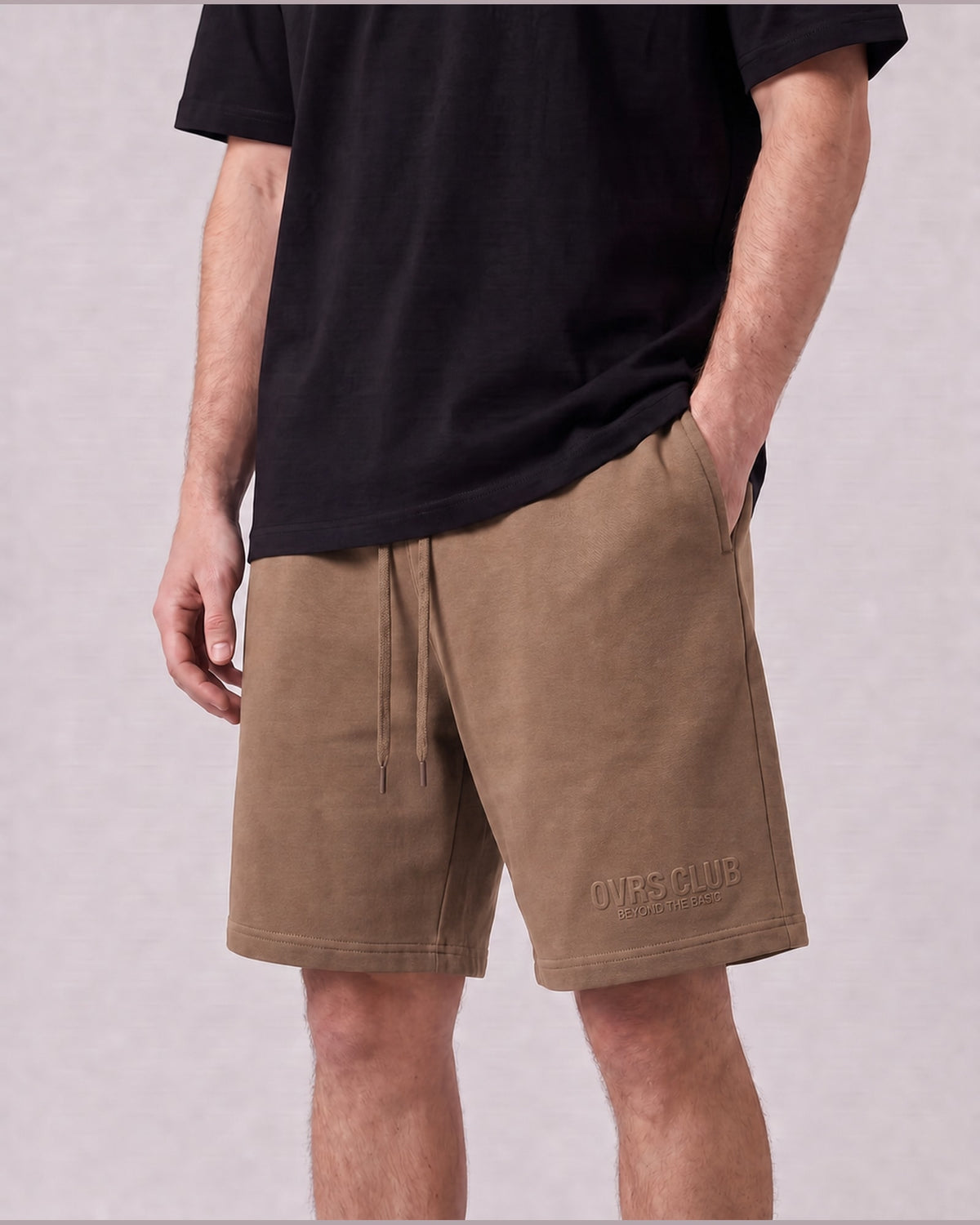 Essential Relaxed Short in Brown, front view on model