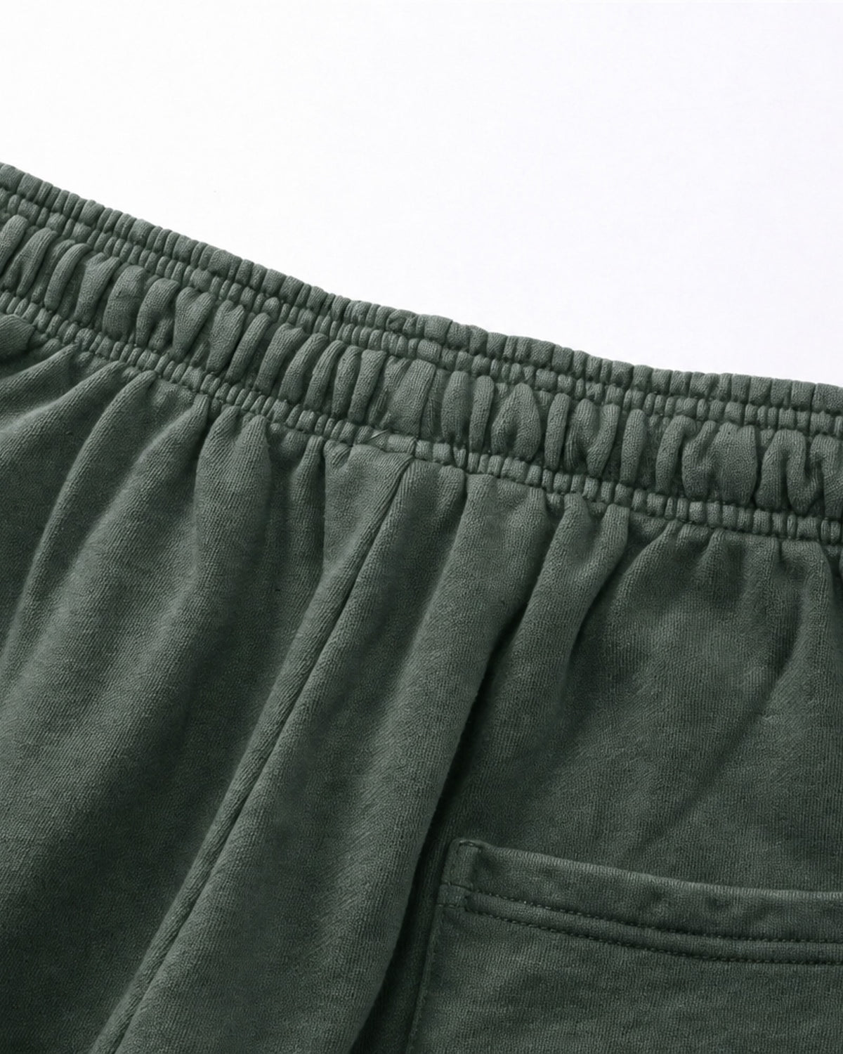 Essential Relaxed Short in Green, fabric and construction detail