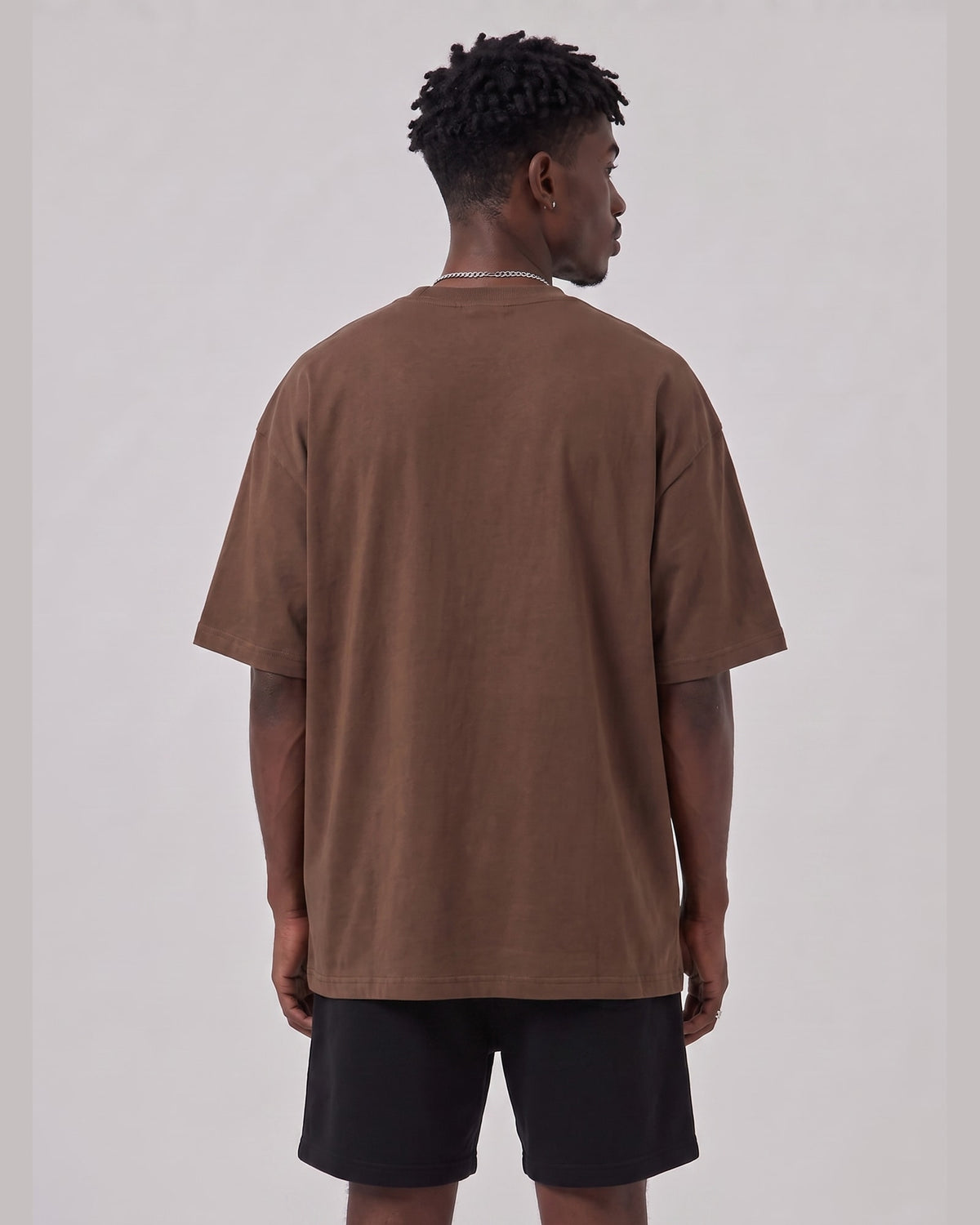 Logo Oversized T-Shirt in Coffee, back view on model