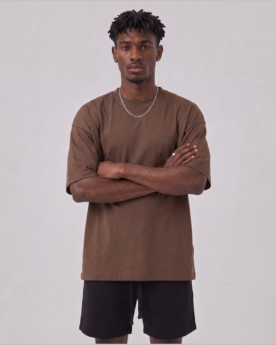Logo Oversized T-Shirt in Coffee, front view on model