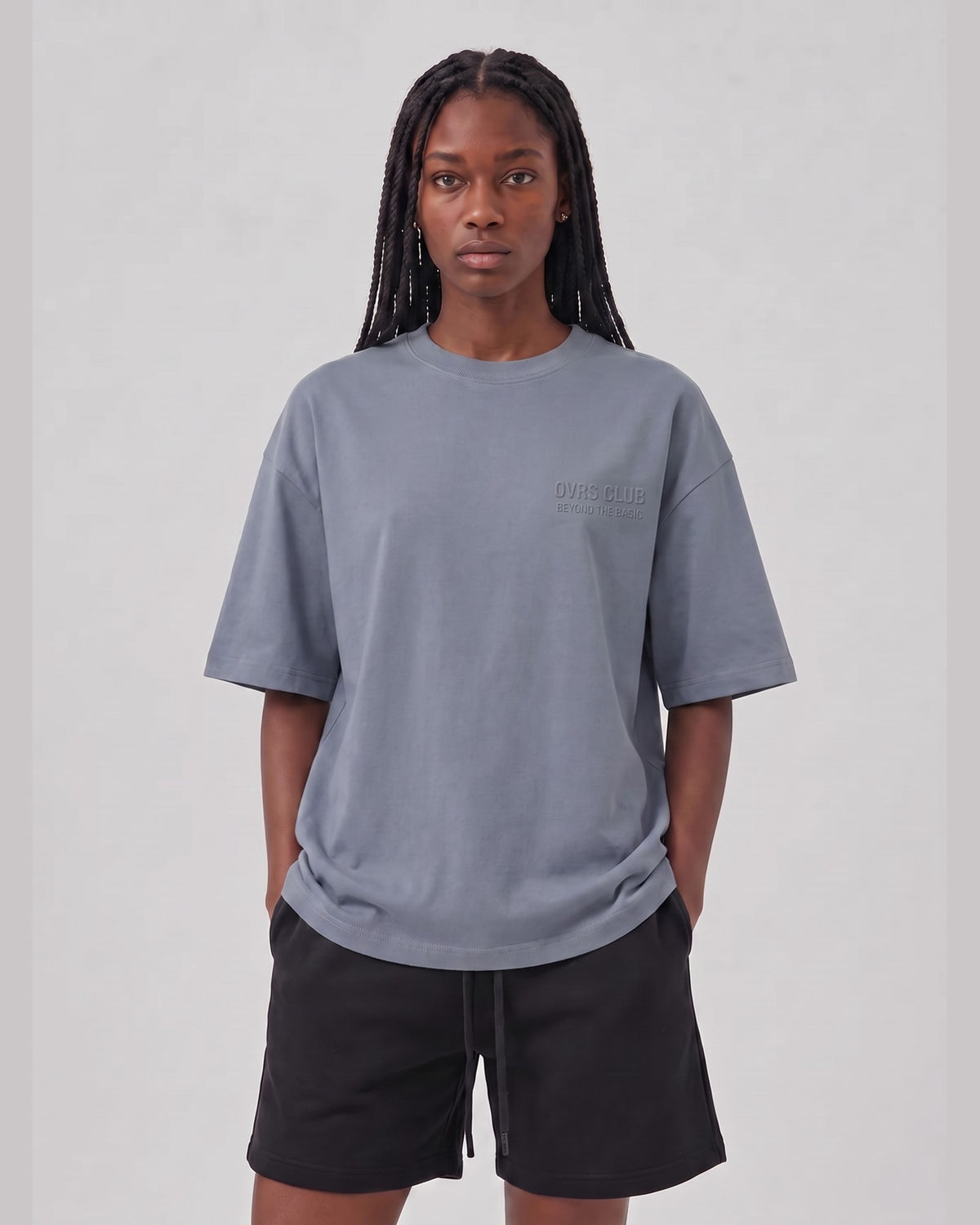 Logo Oversized T-Shirt in Gray Blue, front view on model