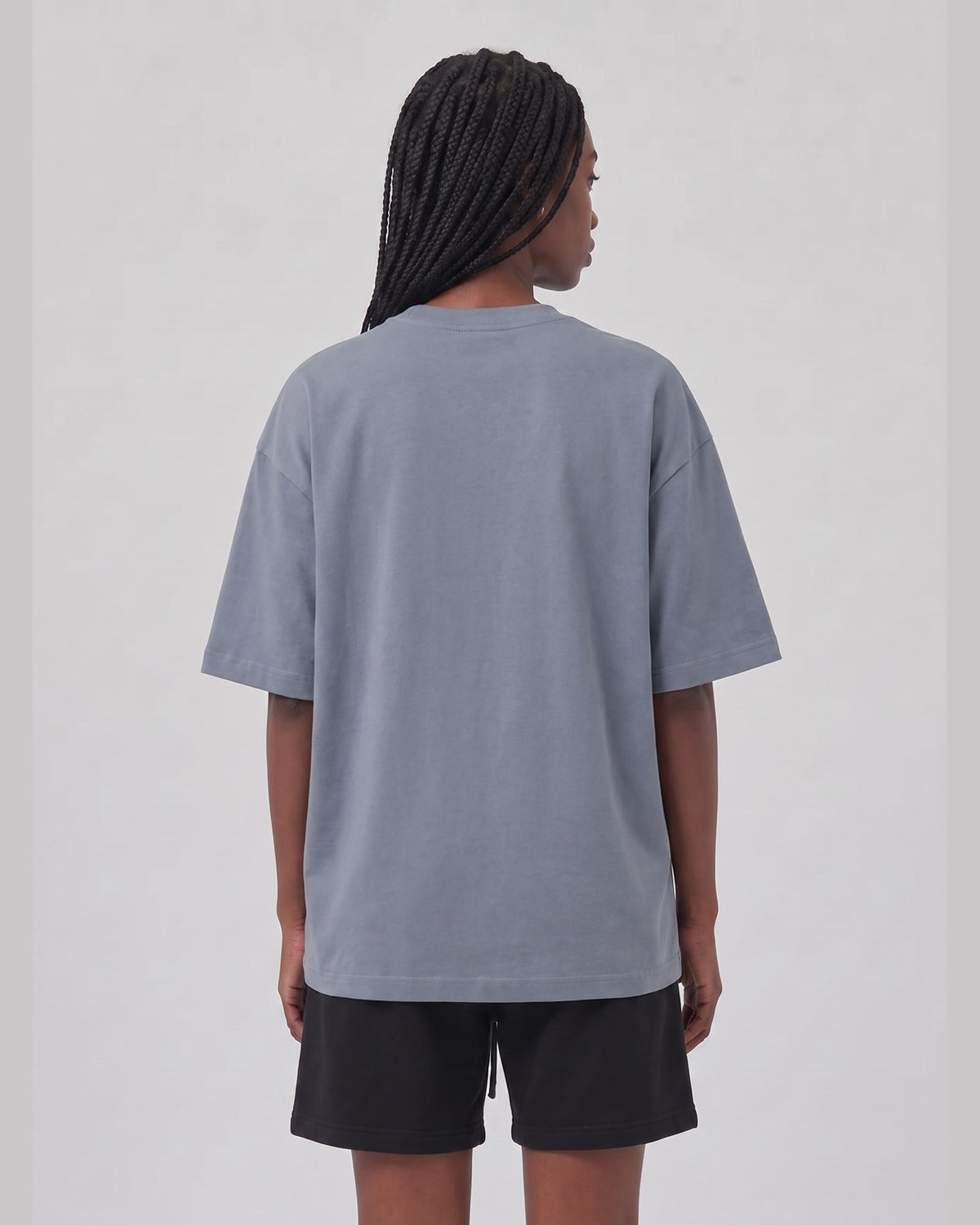 Logo Oversized T-Shirt in Gray Blue, back view on model