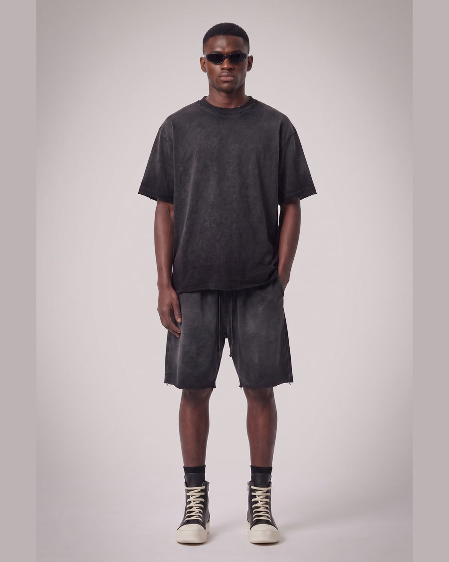 Washed Oversized Set in Black, front view on model
