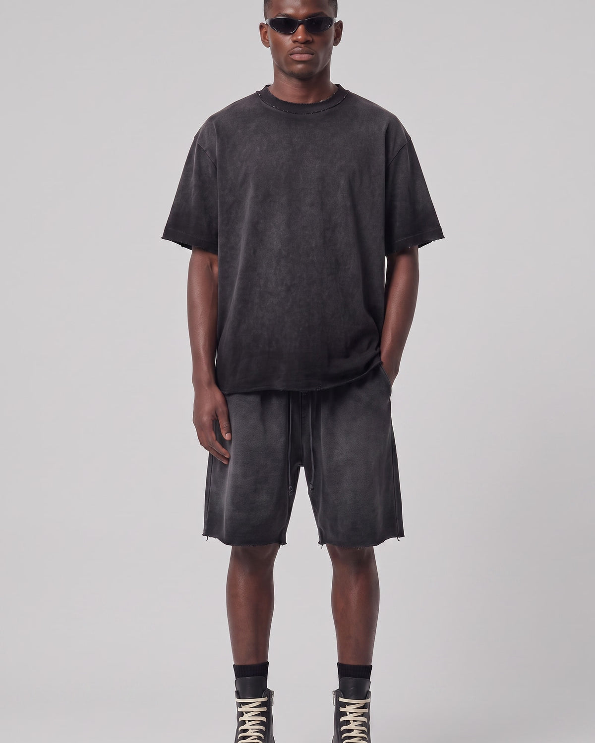 Washed Oversized Set in Black, fabric and construction detail