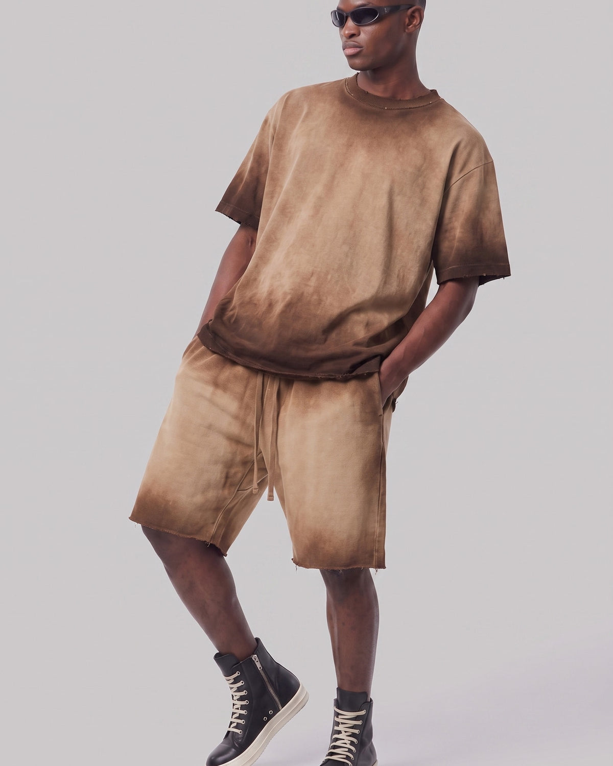 Washed Oversized Set in Caramel, fabric and construction detail
