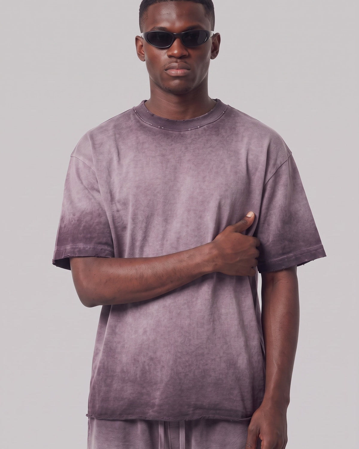 Washed Oversized Set in Dusty Plum, fabric and construction detail