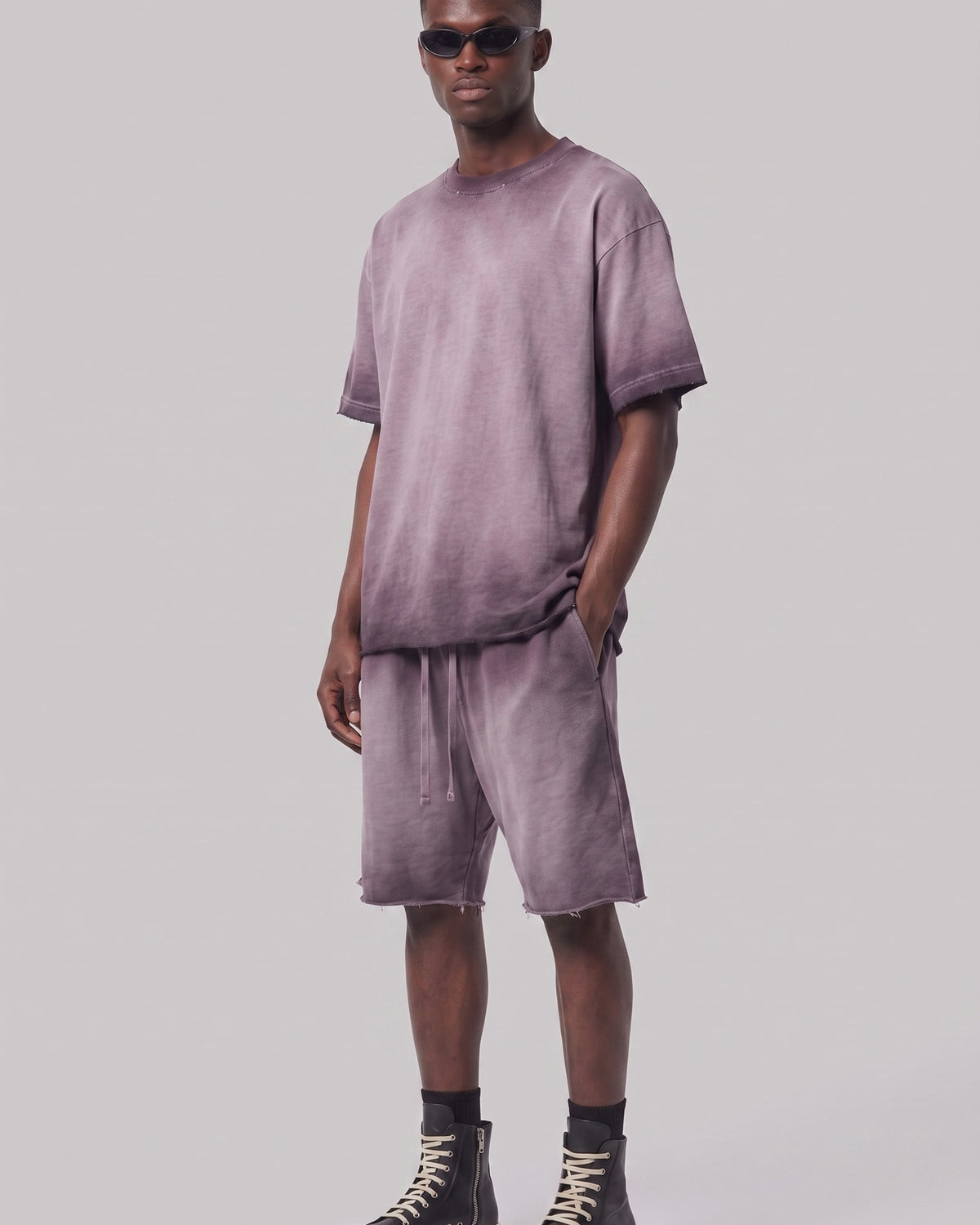 Washed Oversized Set in Dusty Plum, fabric and construction detail
