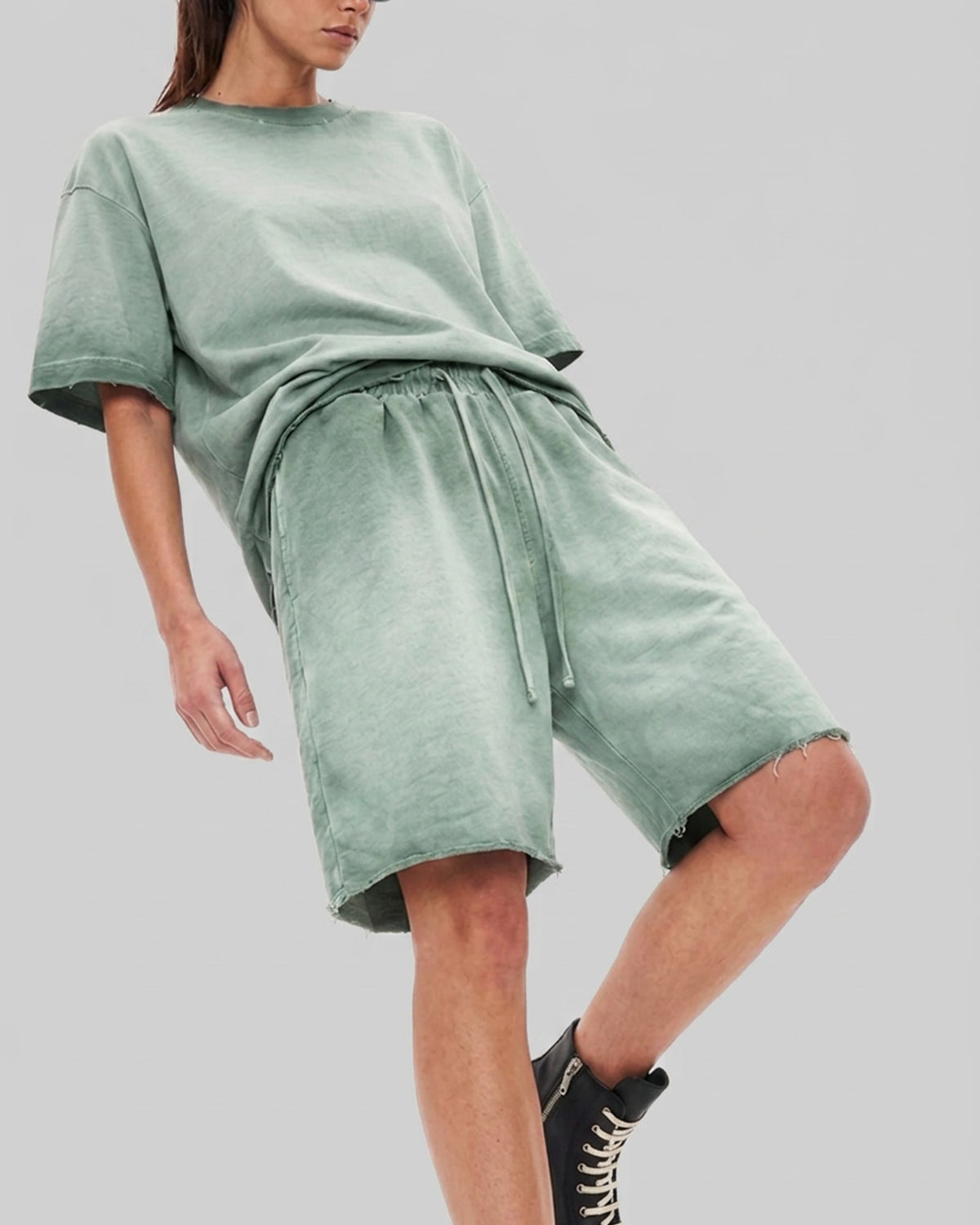 Washed Oversized Set in Sage Green, fabric and construction detail