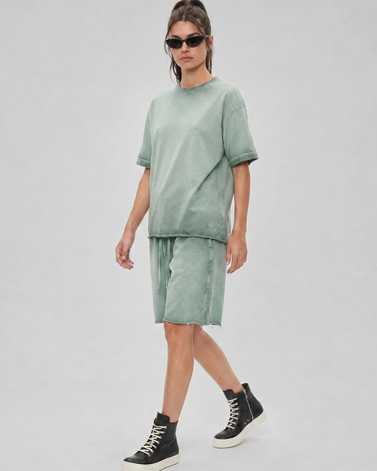 Washed Oversized Set in Sage Green, fabric and construction detail