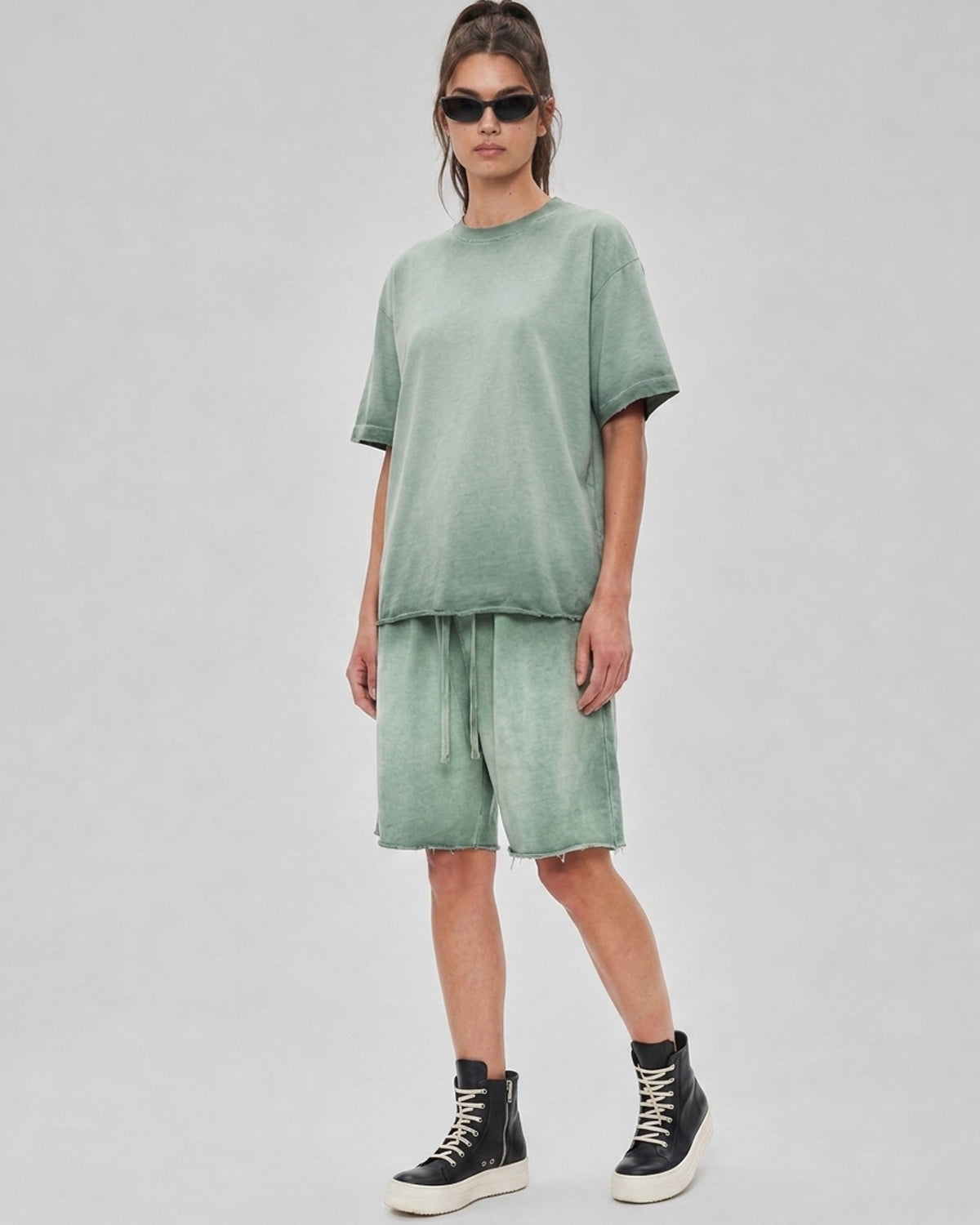 Washed Oversized Set in Sage Green, fabric and construction detail