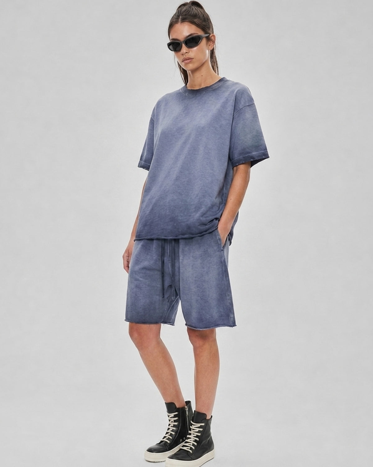 Washed Oversized Set in Slate Blue, fabric and construction detail